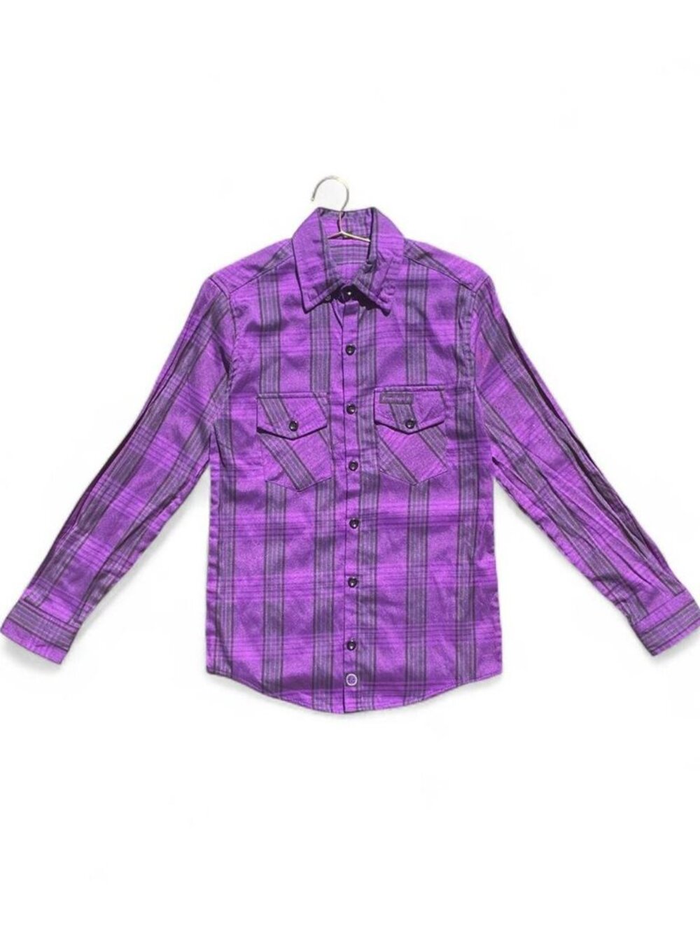 Vintage Y2K Purple Plaid Button-Up Shirt – Men's Grunge Top - Demons Behind Me